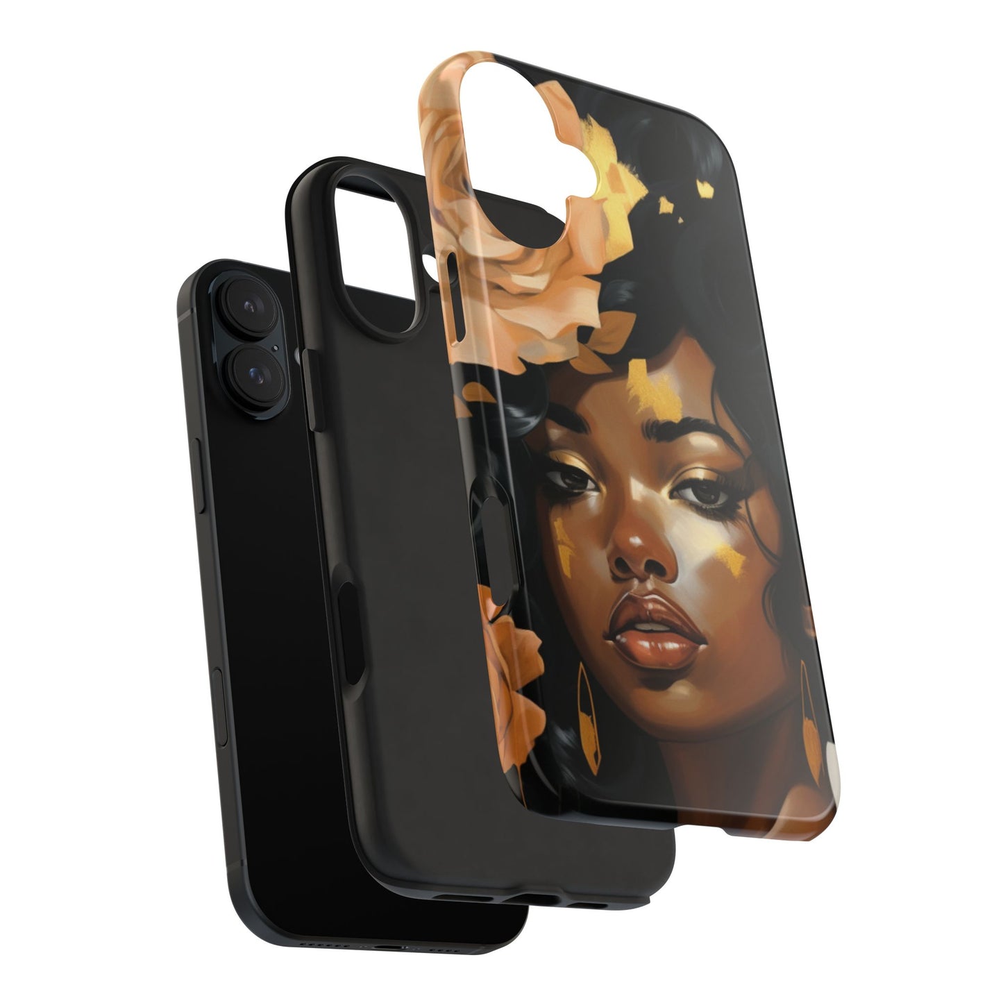 Beautiful Black Woman With Gold Flowers Tough Phone Case