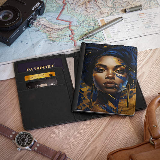 Stunning in Blue and Gold Beautiful Black Woman - Passport Cover - #1