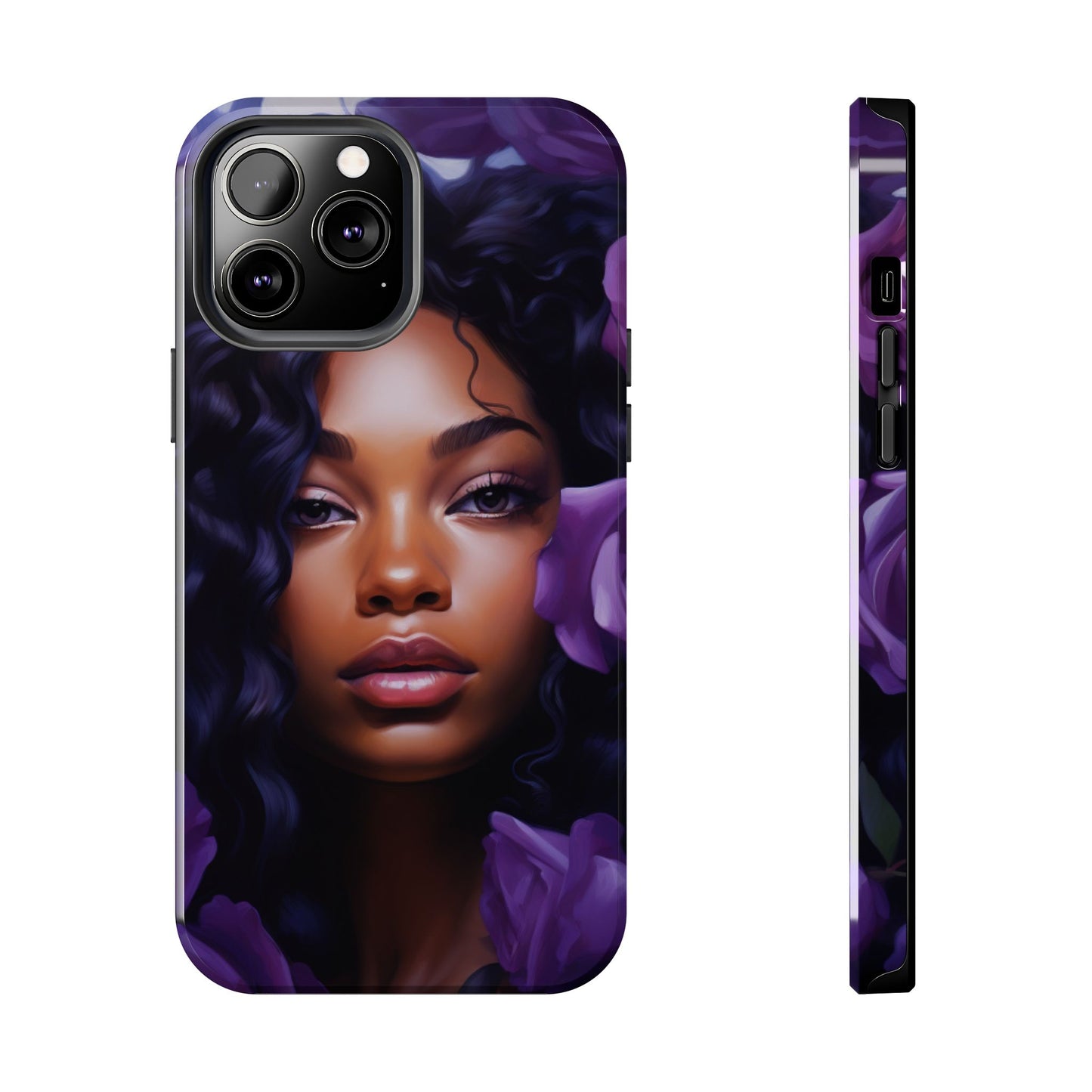 Beautiful Black Woman With Purple Flowers Tough Phone Case