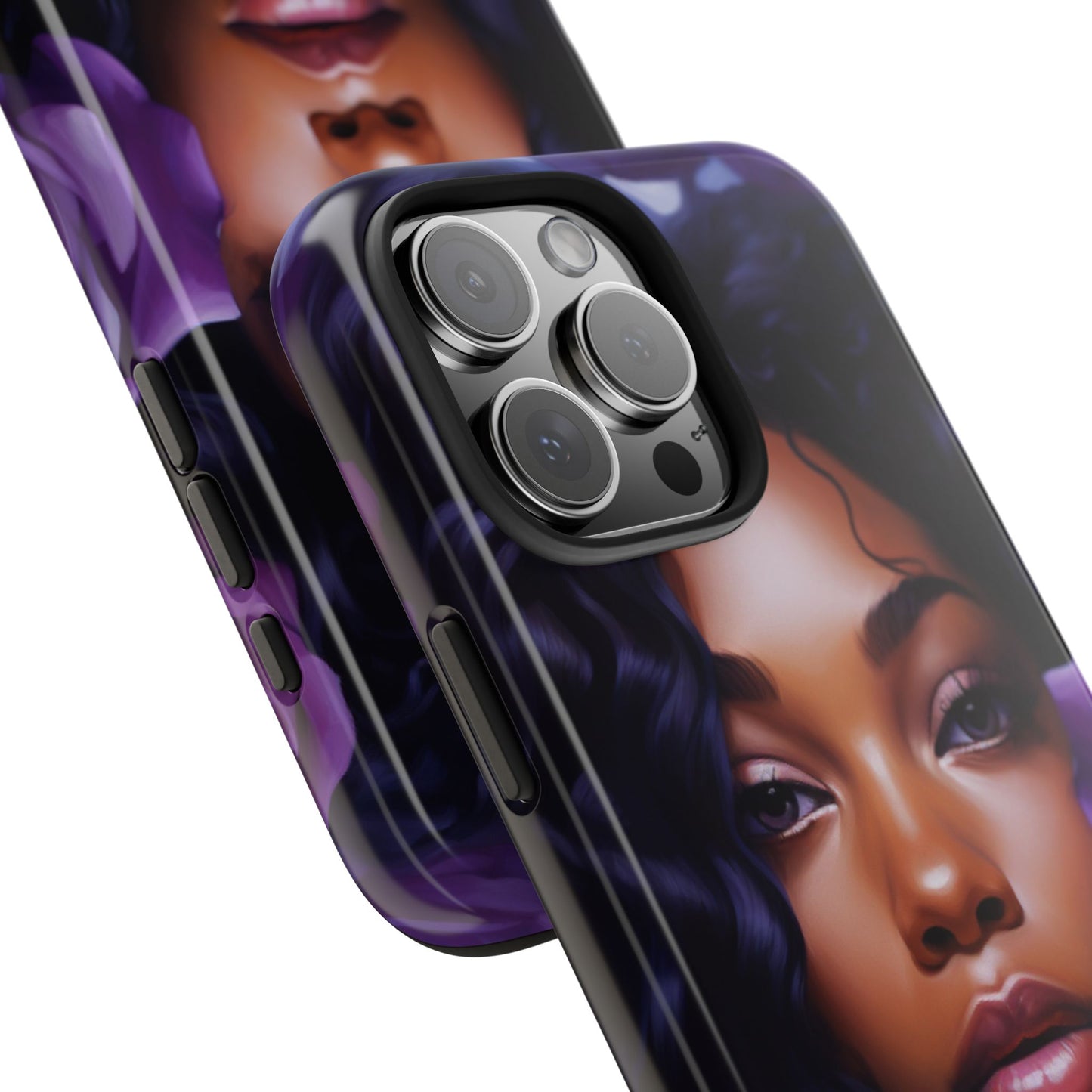 Beautiful Black Woman With Purple Flowers Tough Phone Case