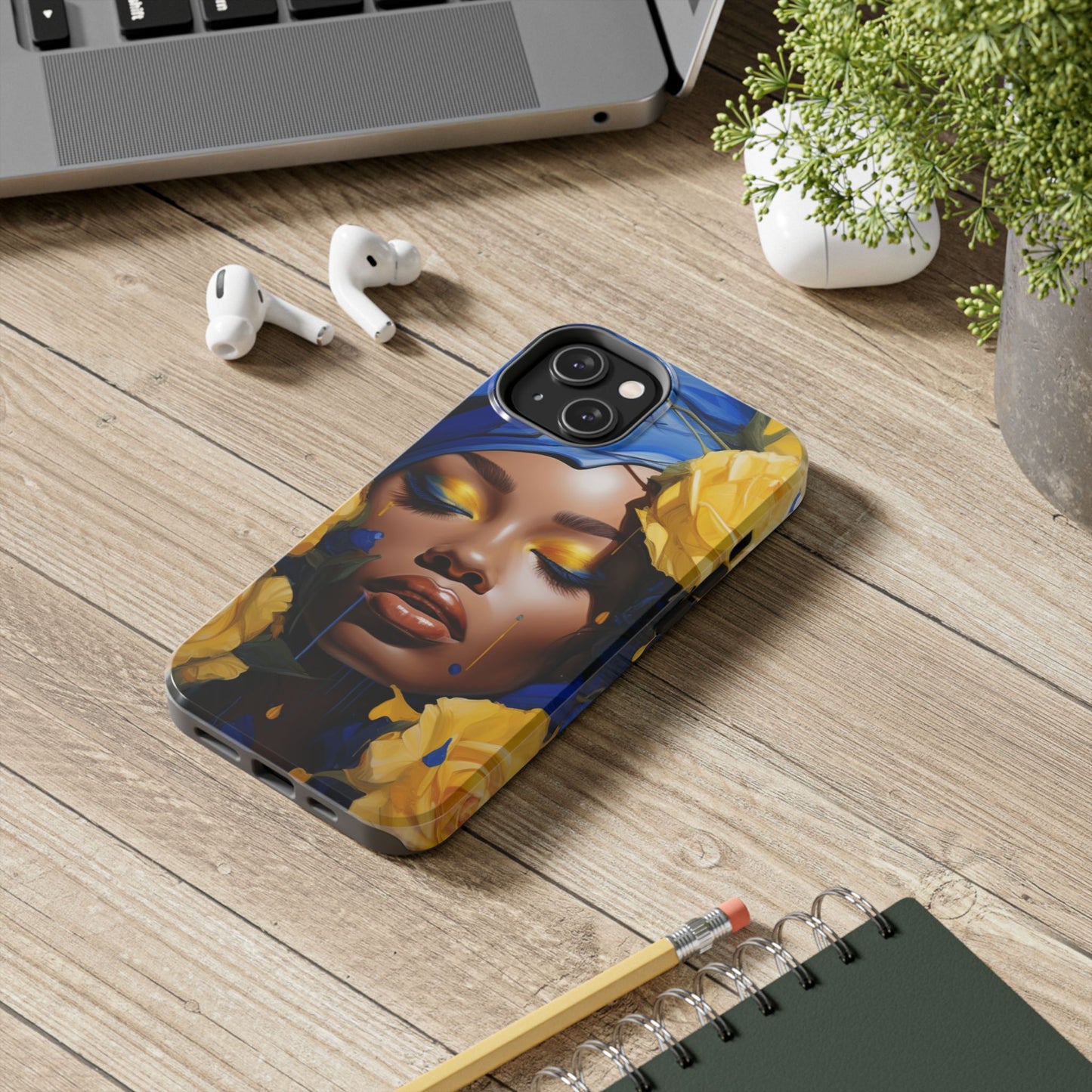 Stunning in Blue and Gold Beautiful Black Woman Tough Phone Case