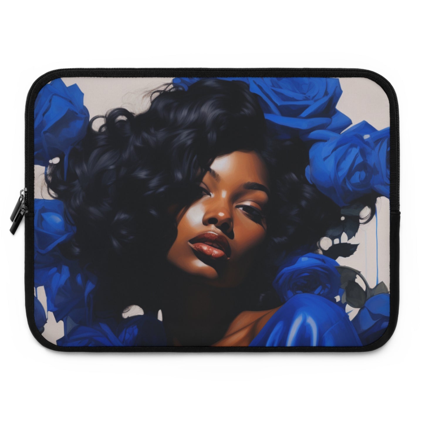 Black Woman With Blue Flowers Laptop Sleeve