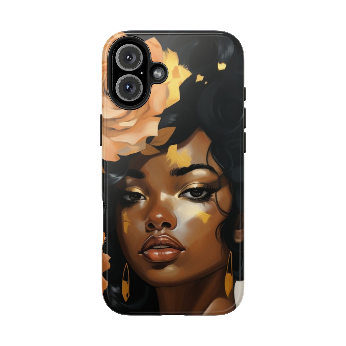 Beautiful Black Woman With Gold Flowers Tough Phone Case