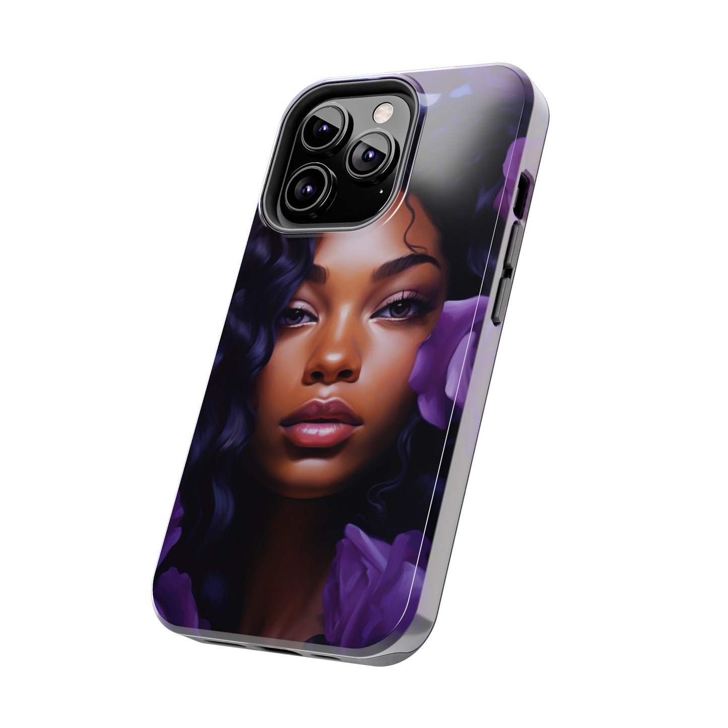 Beautiful Black Woman With Purple Flowers Tough Phone Case