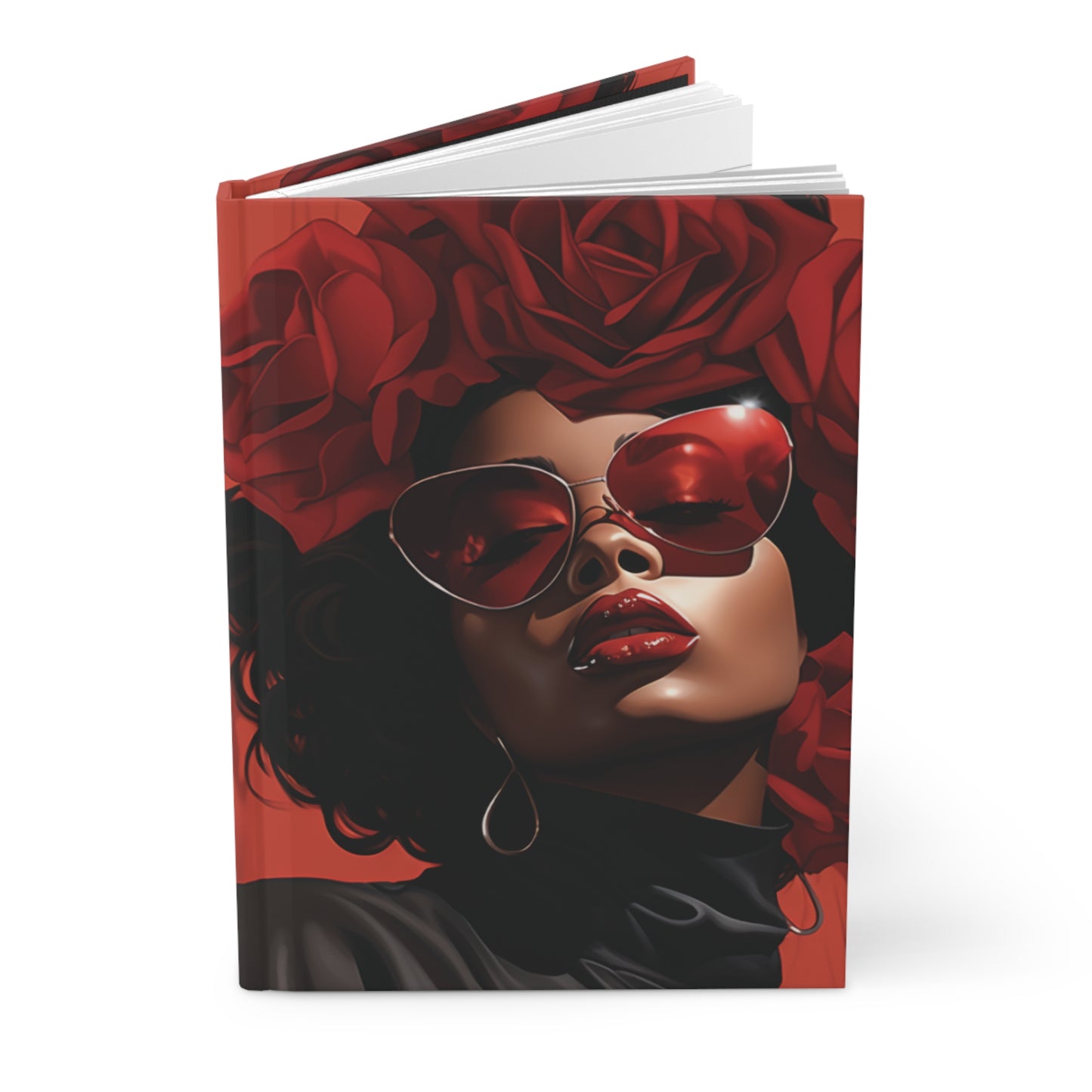 Beautiful Black Woman With Red Flowers Journal