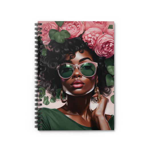 Pretty Black Woman With Pink Flowers Collection - Spiral Notebook - #2