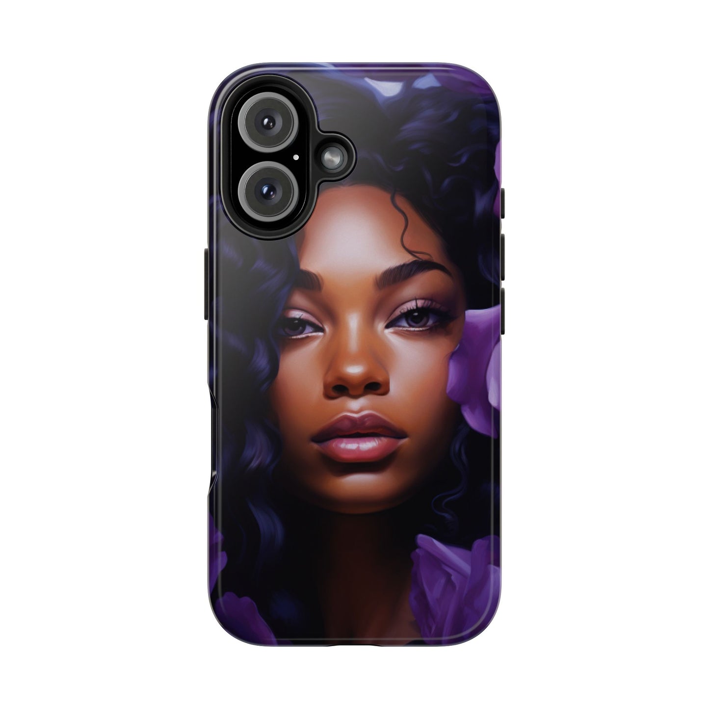 Beautiful Black Woman With Purple Flowers Tough Phone Case