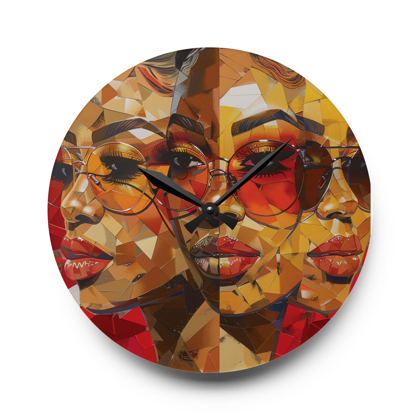 Red Mosaic Women Acrylic Wall Clock