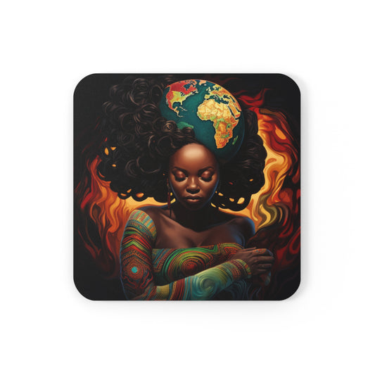 Beautiful Black Woman Corkwood Coaster Set