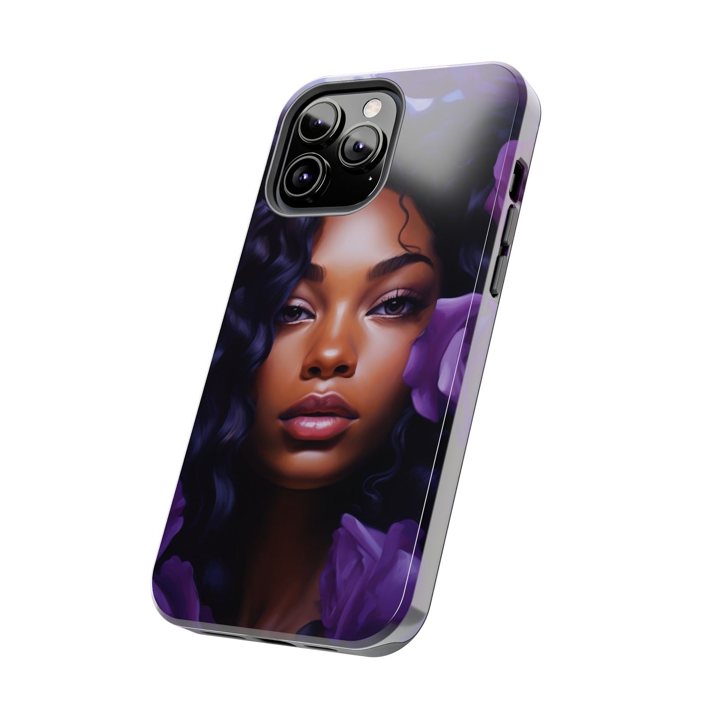 Beautiful Black Woman With Purple Flowers Tough Phone Case