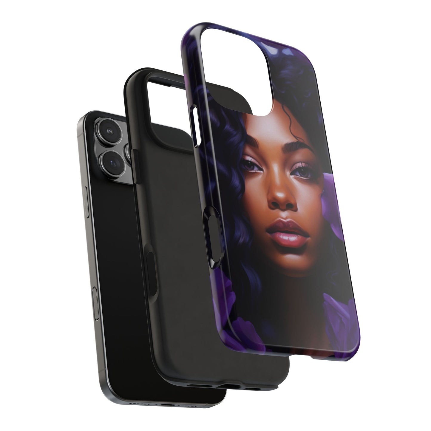 Beautiful Black Woman With Purple Flowers Tough Phone Case