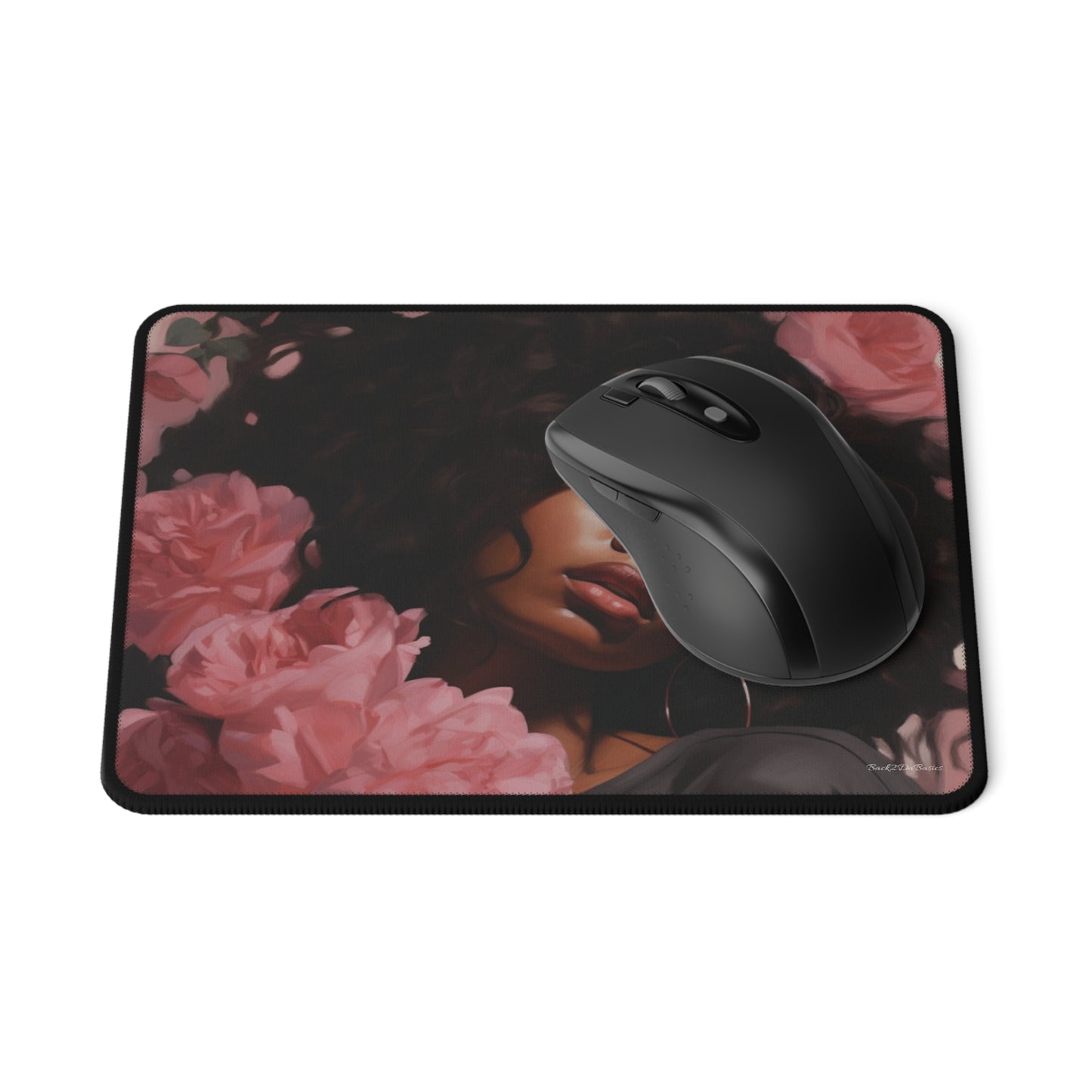 Beautiful Black Woman With Pink Flowers Mouse Pad - #3