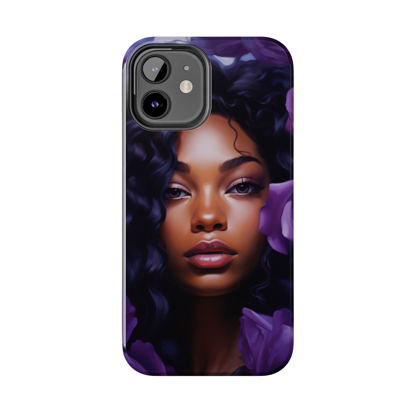 Beautiful Black Woman With Purple Flowers Tough Phone Case