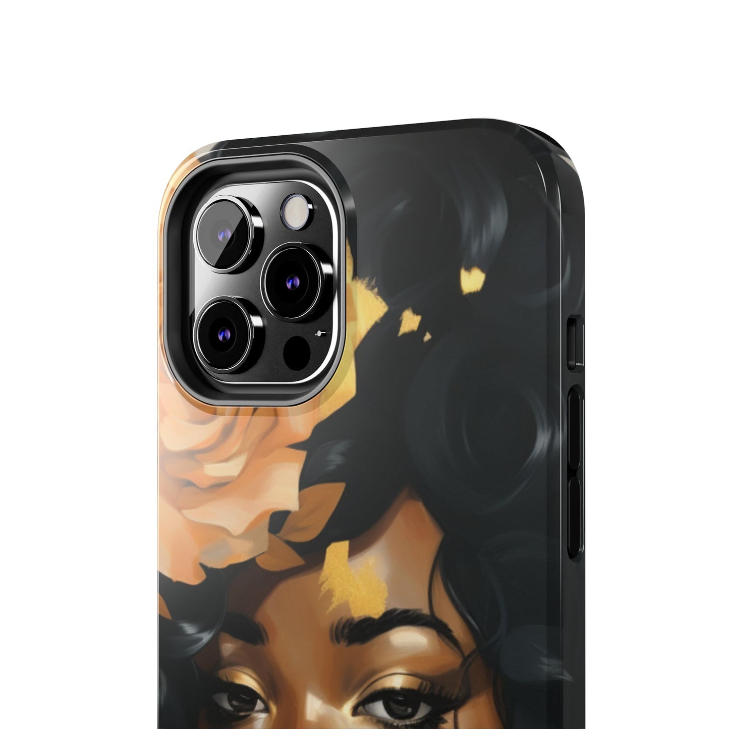 Beautiful Black Woman With Gold Flowers Tough Phone Case