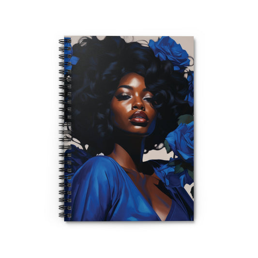 Beautiful Black WomanWith Blue Flowers - Spiral Notebook - #1