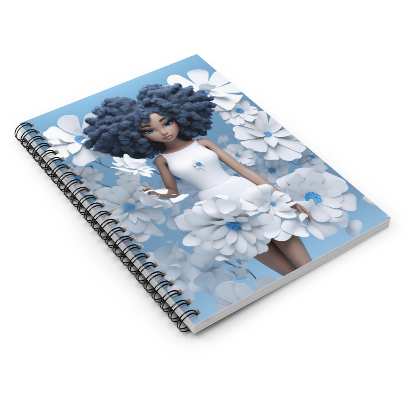 Black Fairy Girl With Blue Flowers #2 Spiral Notebook (Ruled Line)