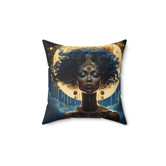 Blue Futuristic Black Woman Spun Polyester Square Pillow