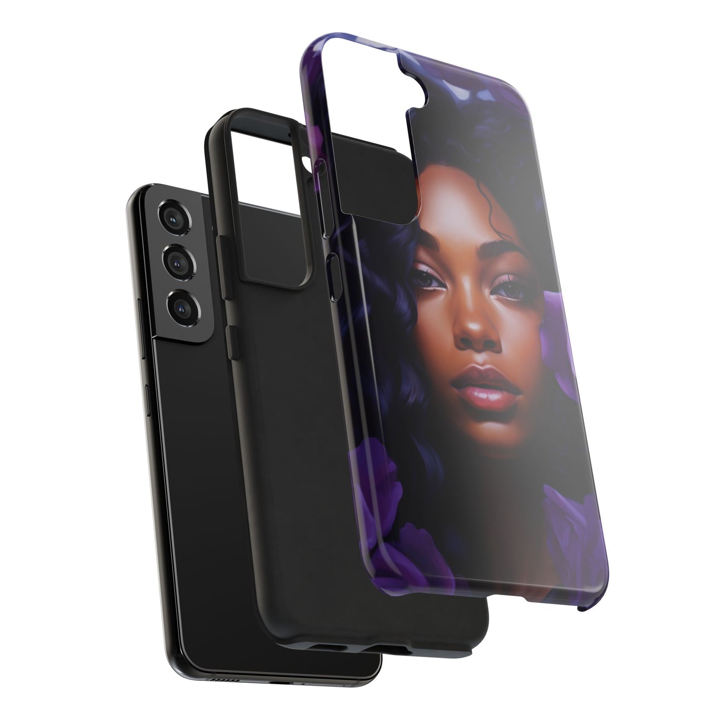 Beautiful Black Woman With Purple Flowers Tough Phone Case