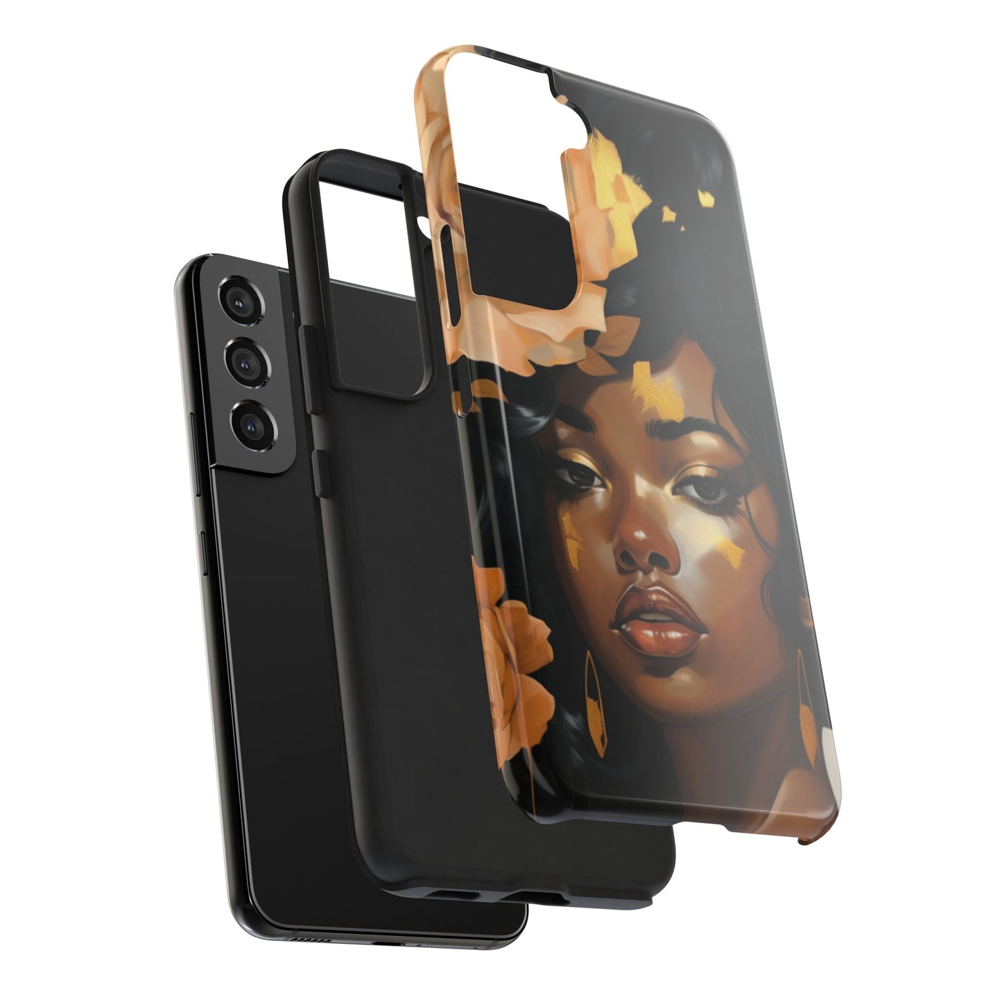 Beautiful Black Woman With Gold Flowers Tough Phone Case