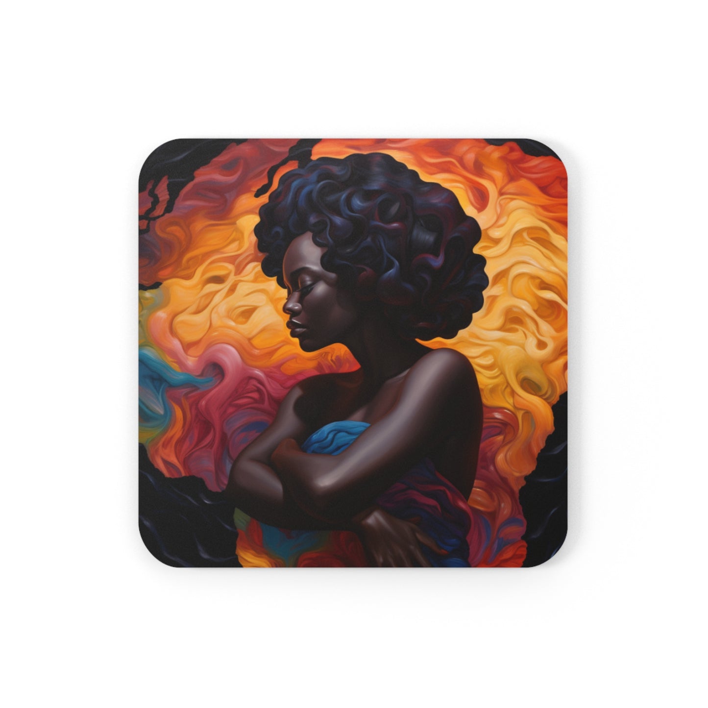 Beautiful Black Woman Corkwood Coaster Set