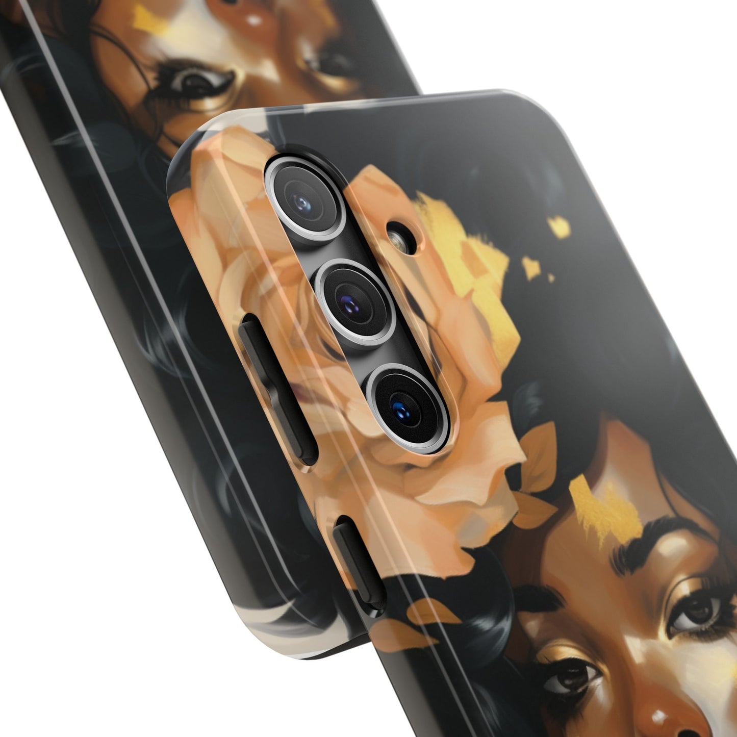 Beautiful Black Woman With Gold Flowers Tough Phone Case