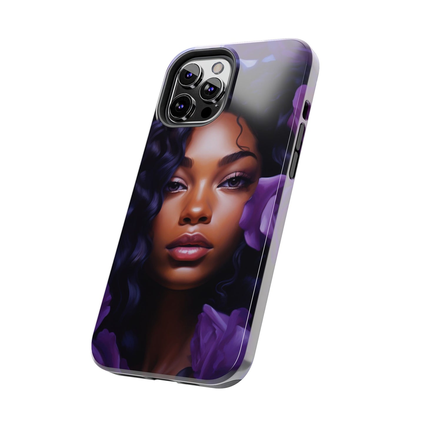 Beautiful Black Woman With Purple Flowers Tough Phone Case