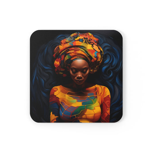 Colorful Black Queen Corkwood Coaster Set of 4