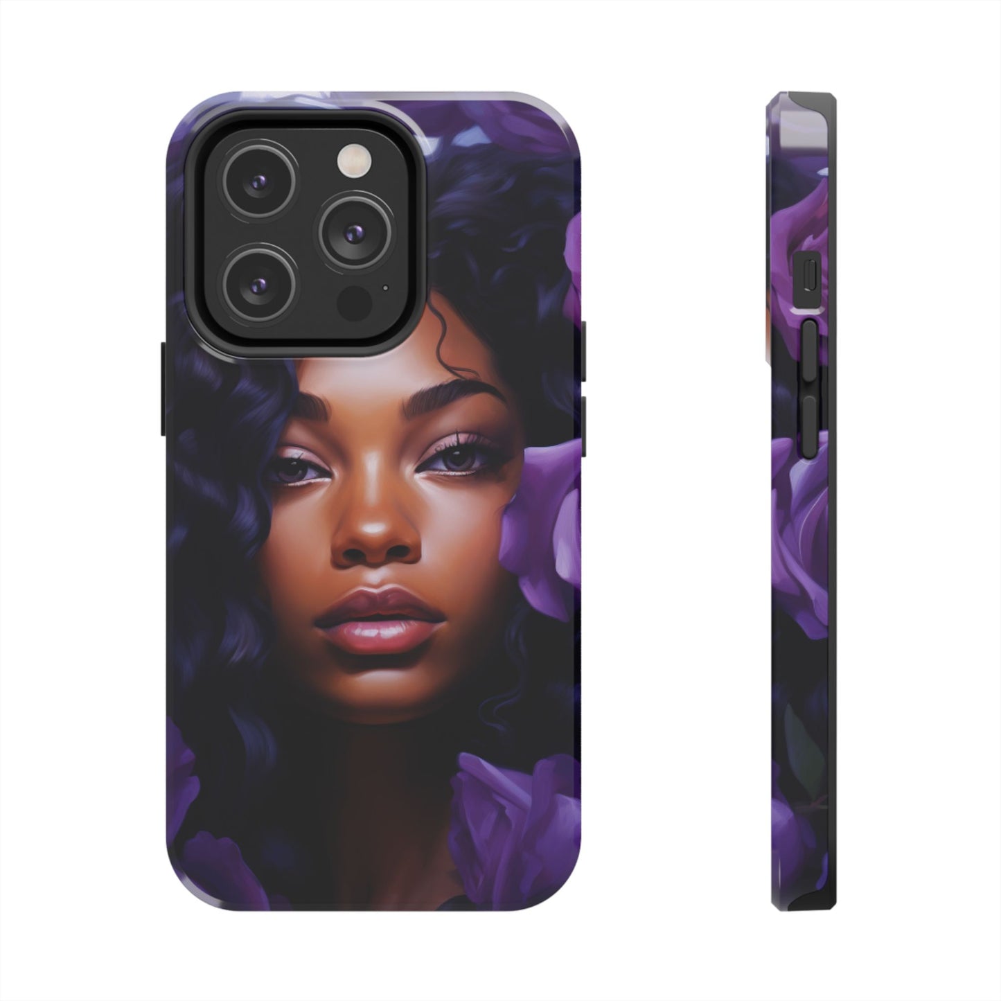 Beautiful Black Woman With Purple Flowers Tough Phone Case