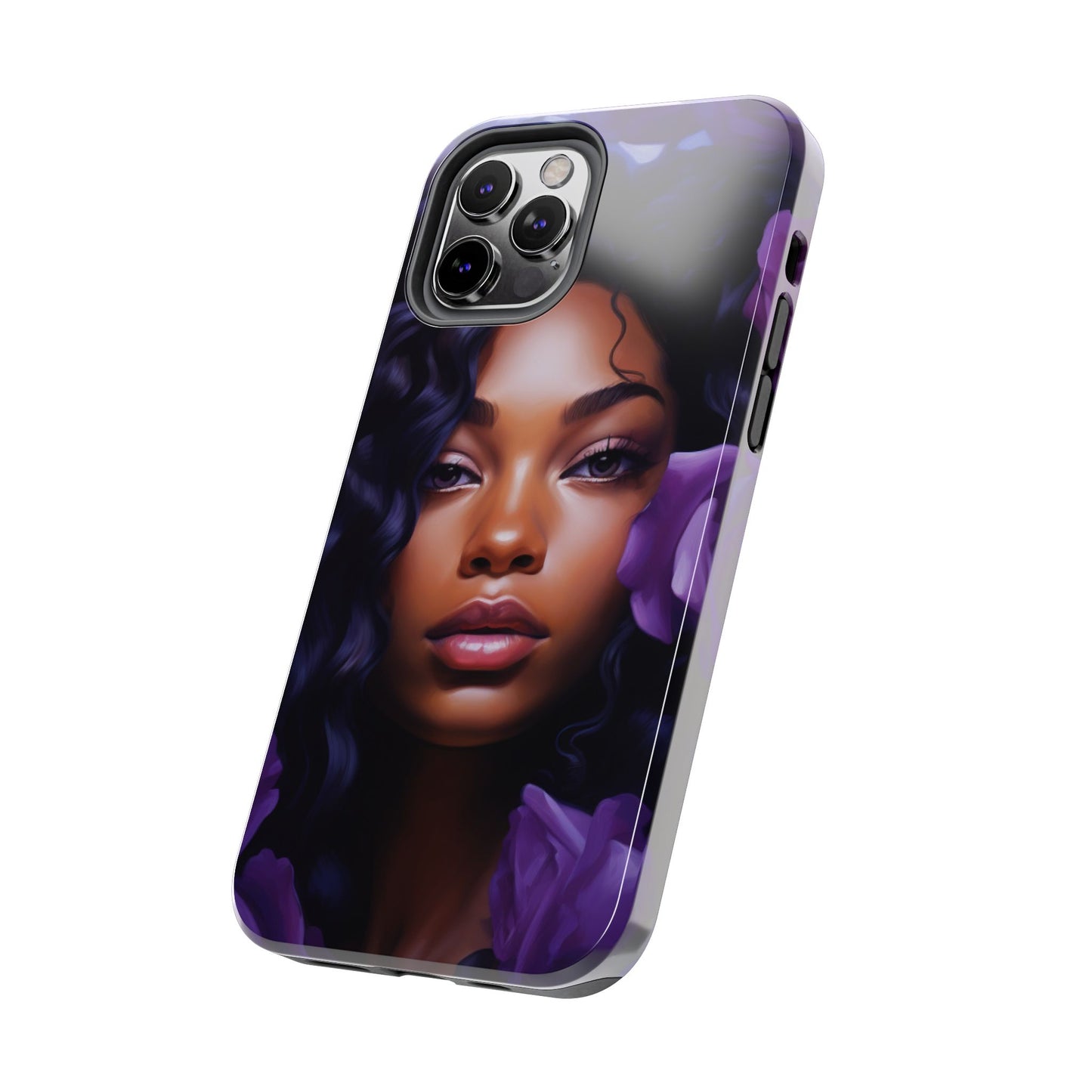 Beautiful Black Woman With Purple Flowers Tough Phone Case