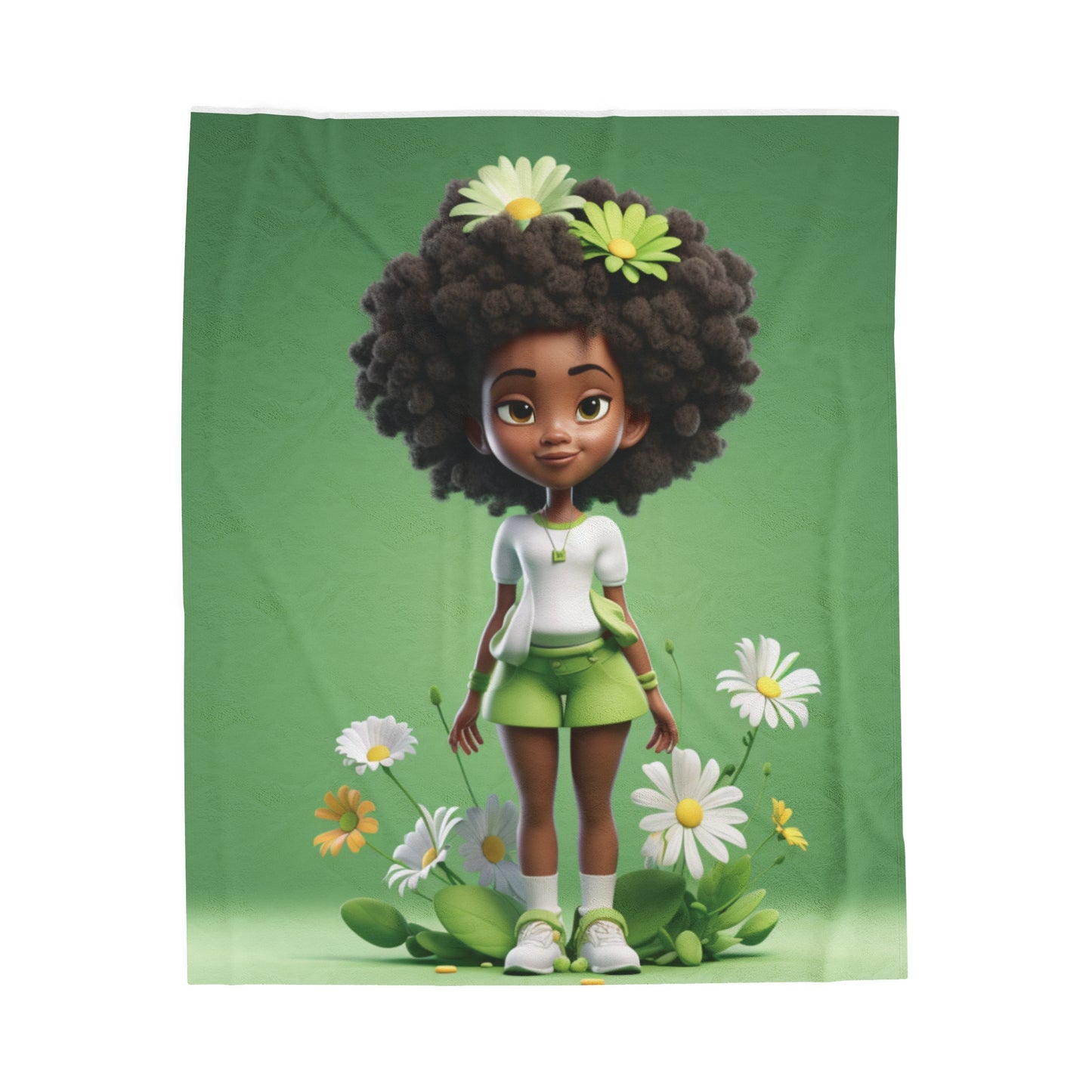 Beautiful Black Fairy Girl Collection Velveteen Plush Blanket - Green