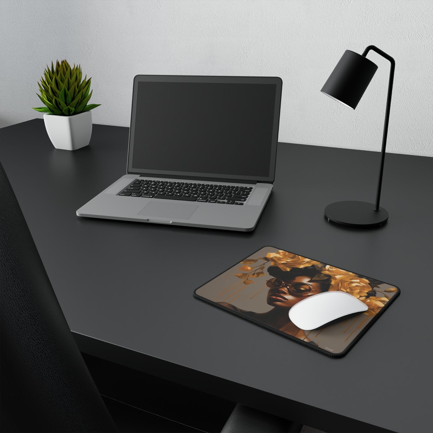 Beautiful Black Woman With Gold Flowers Mouse Pad - #3