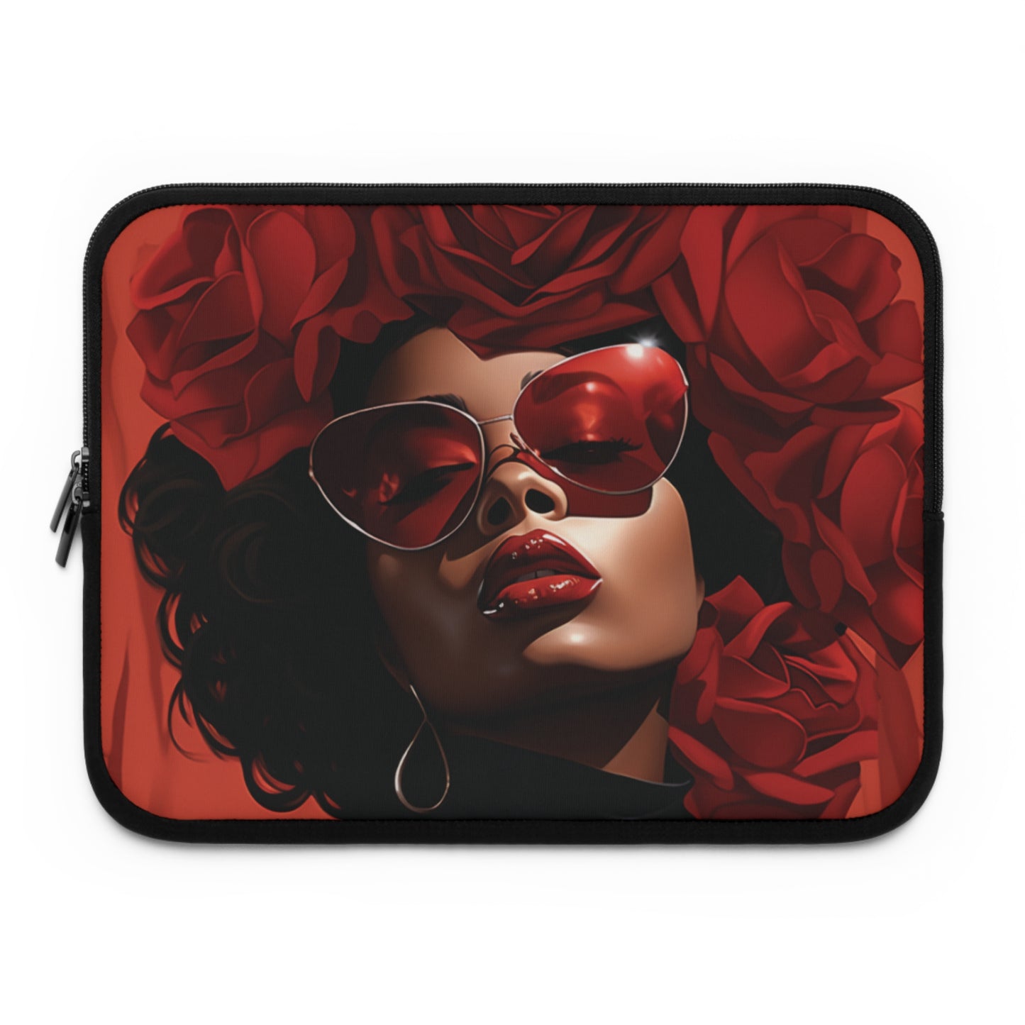 Beautiful Black Woman With Red Flowers Laptop Sleeve