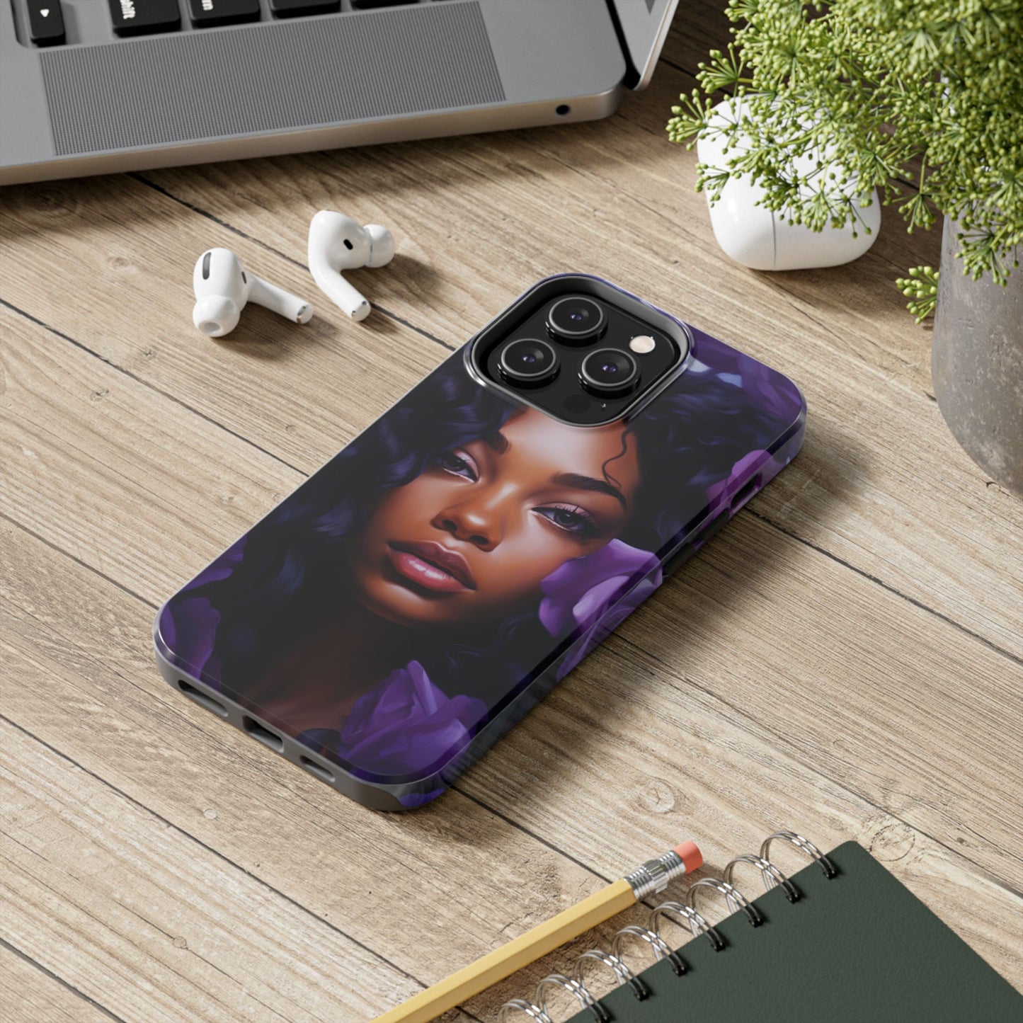 Beautiful Black Woman With Purple Flowers Tough Phone Case