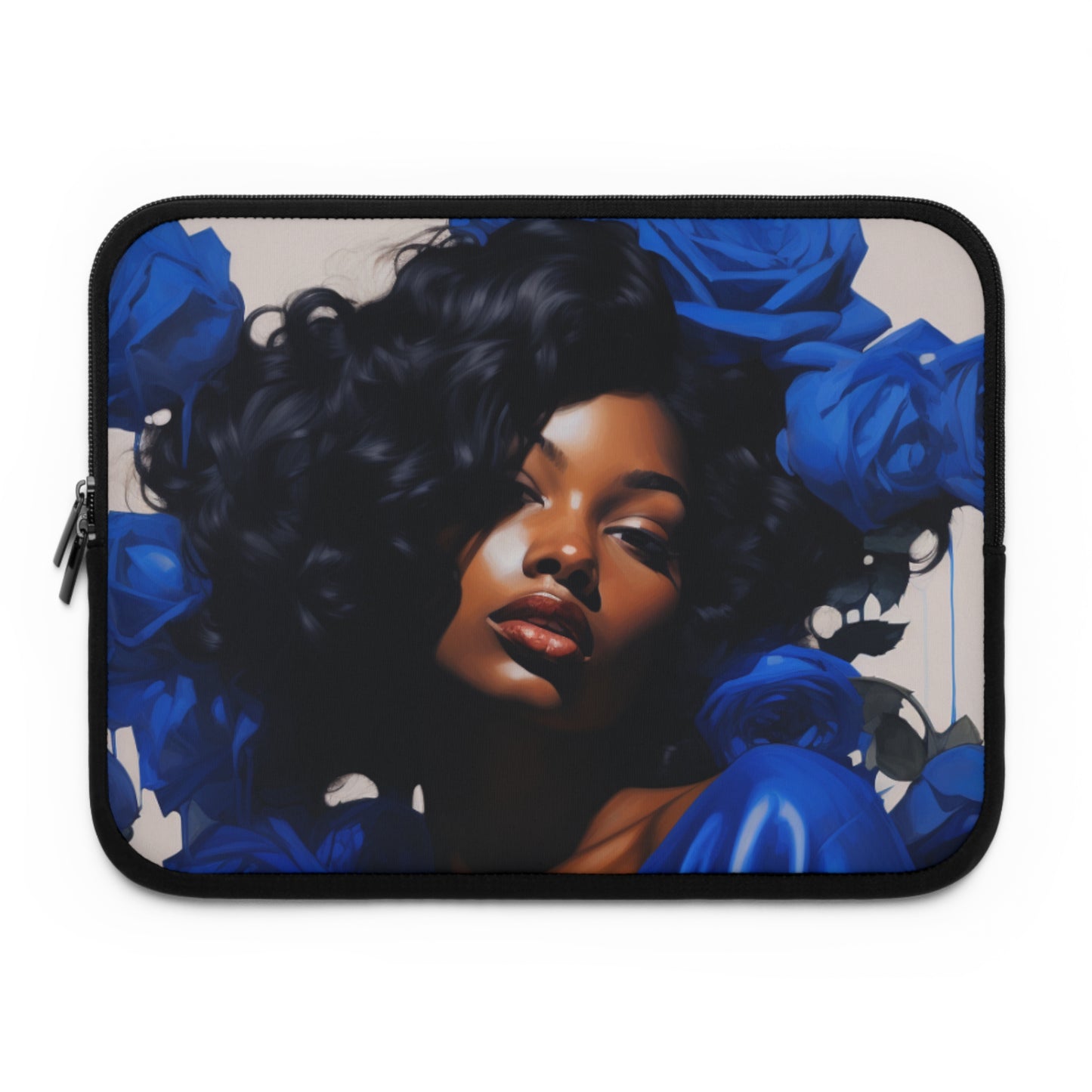 Black Woman With Blue Flowers Laptop Sleeve