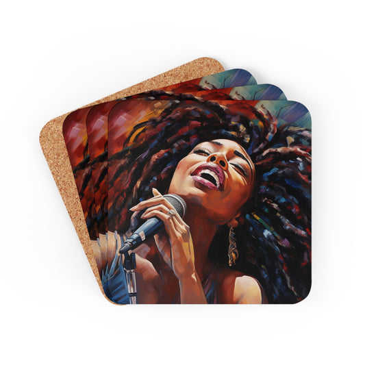 Jazzy Woman Singer Corkwood Coaster Set of 4