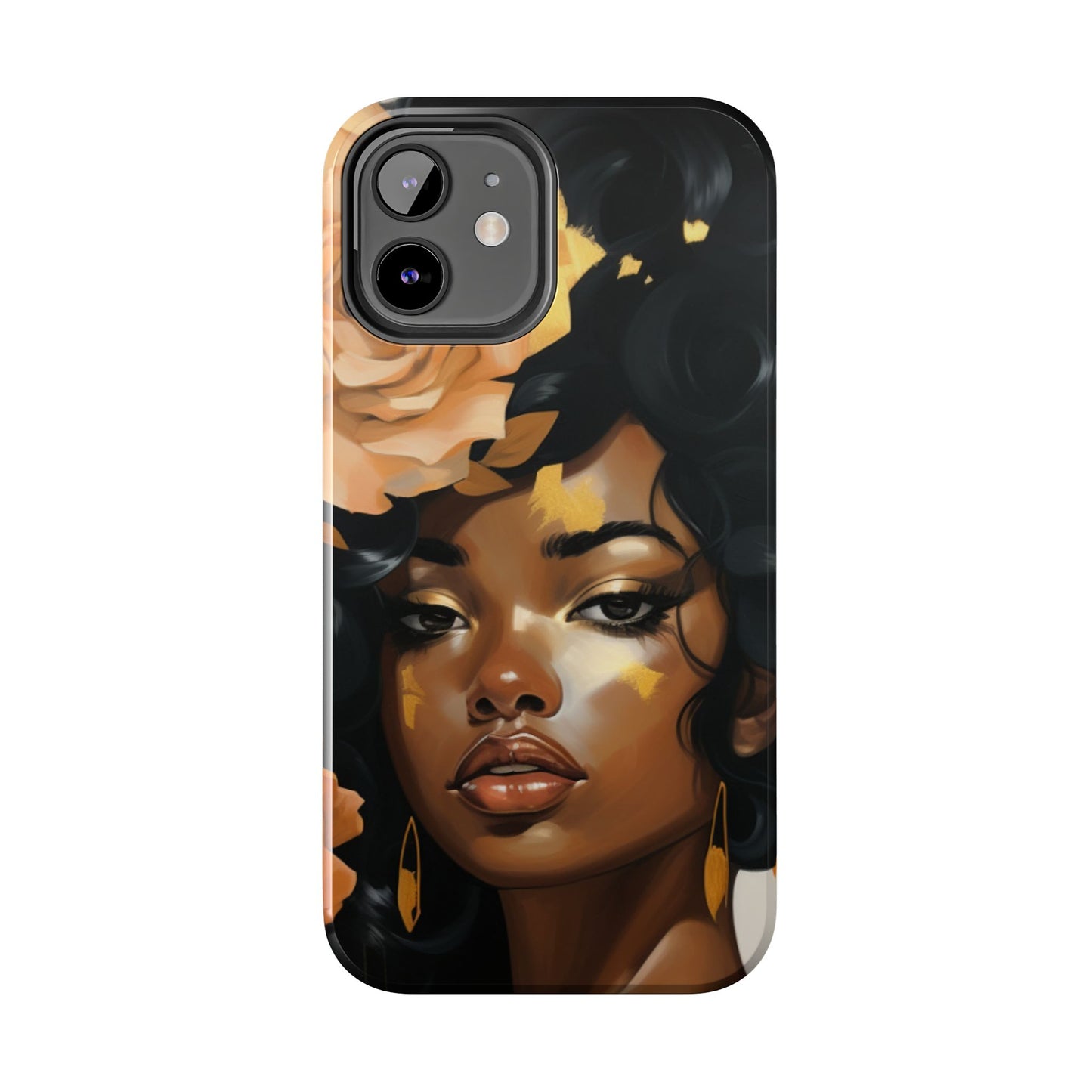 Beautiful Black Woman With Gold Flowers Tough Phone Case