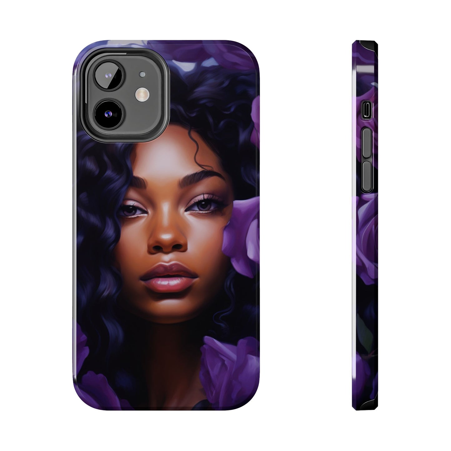 Beautiful Black Woman With Purple Flowers Tough Phone Case