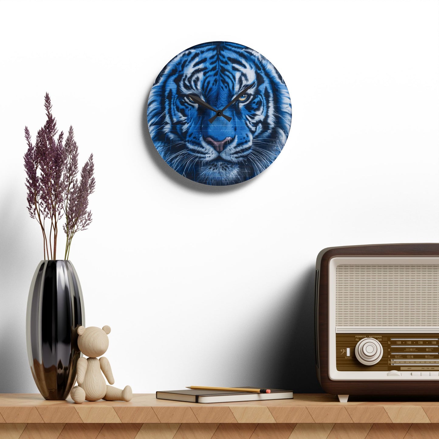 Blue Graffiti Tiger Acrylic Wall Clock