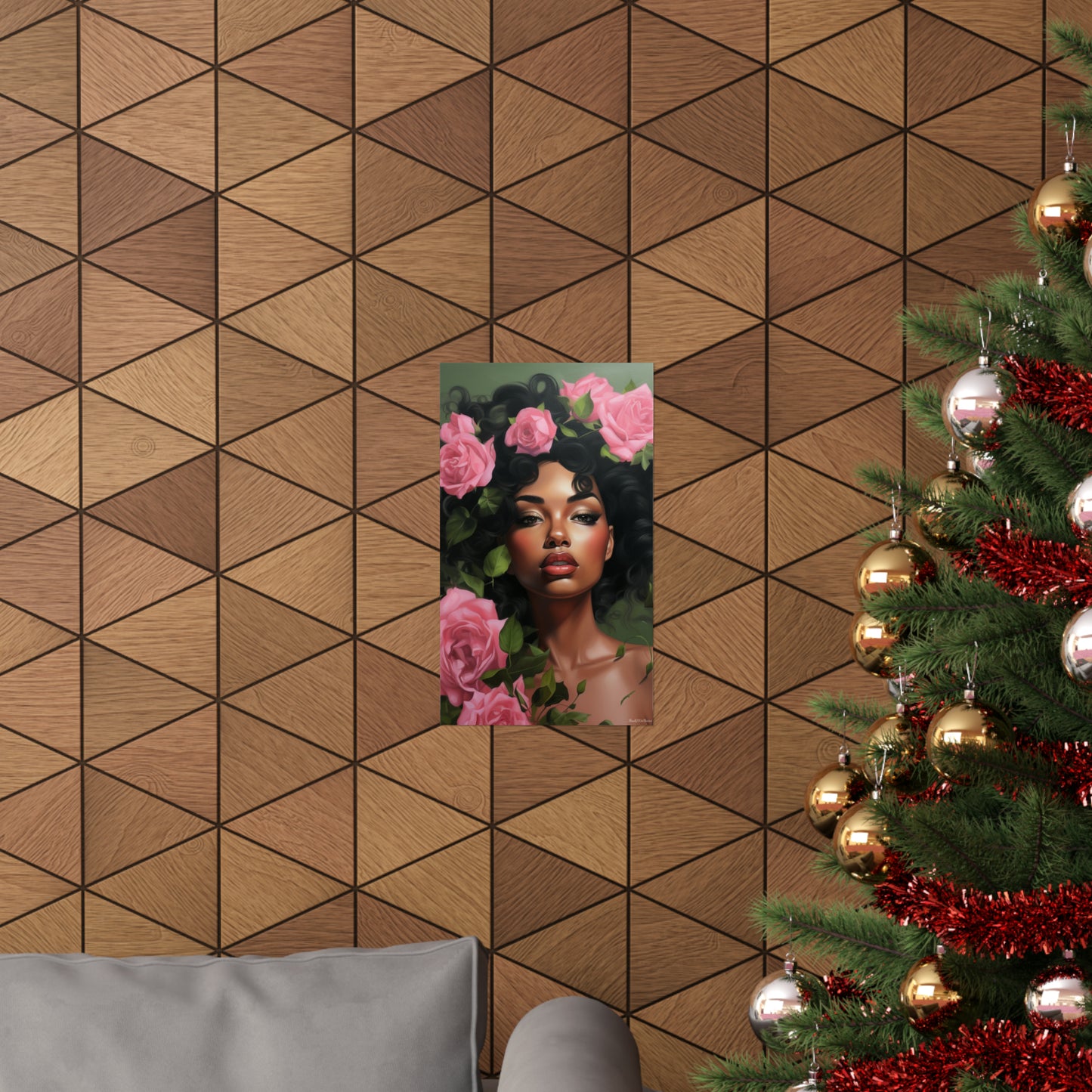 Pretty Black Woman With Pink Flowers Vertical Poster - #2