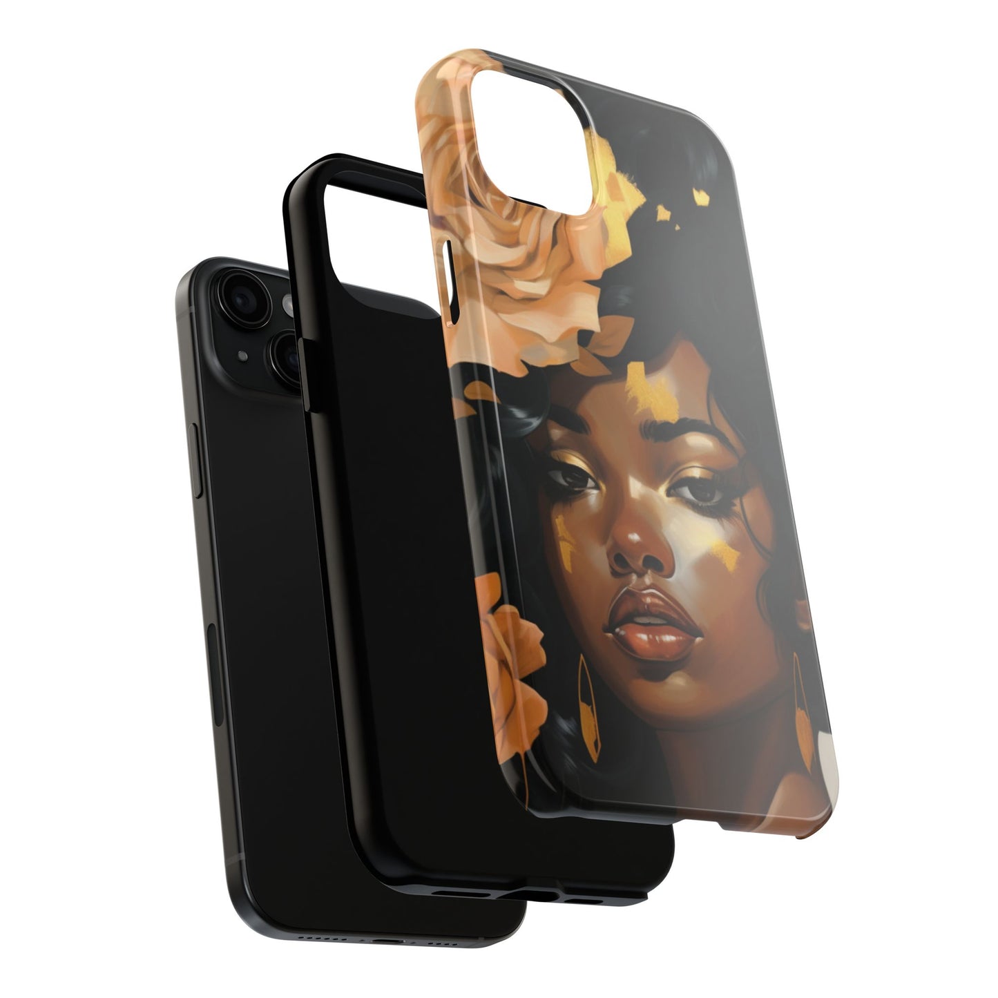 Beautiful Black Woman With Gold Flowers Tough Phone Case