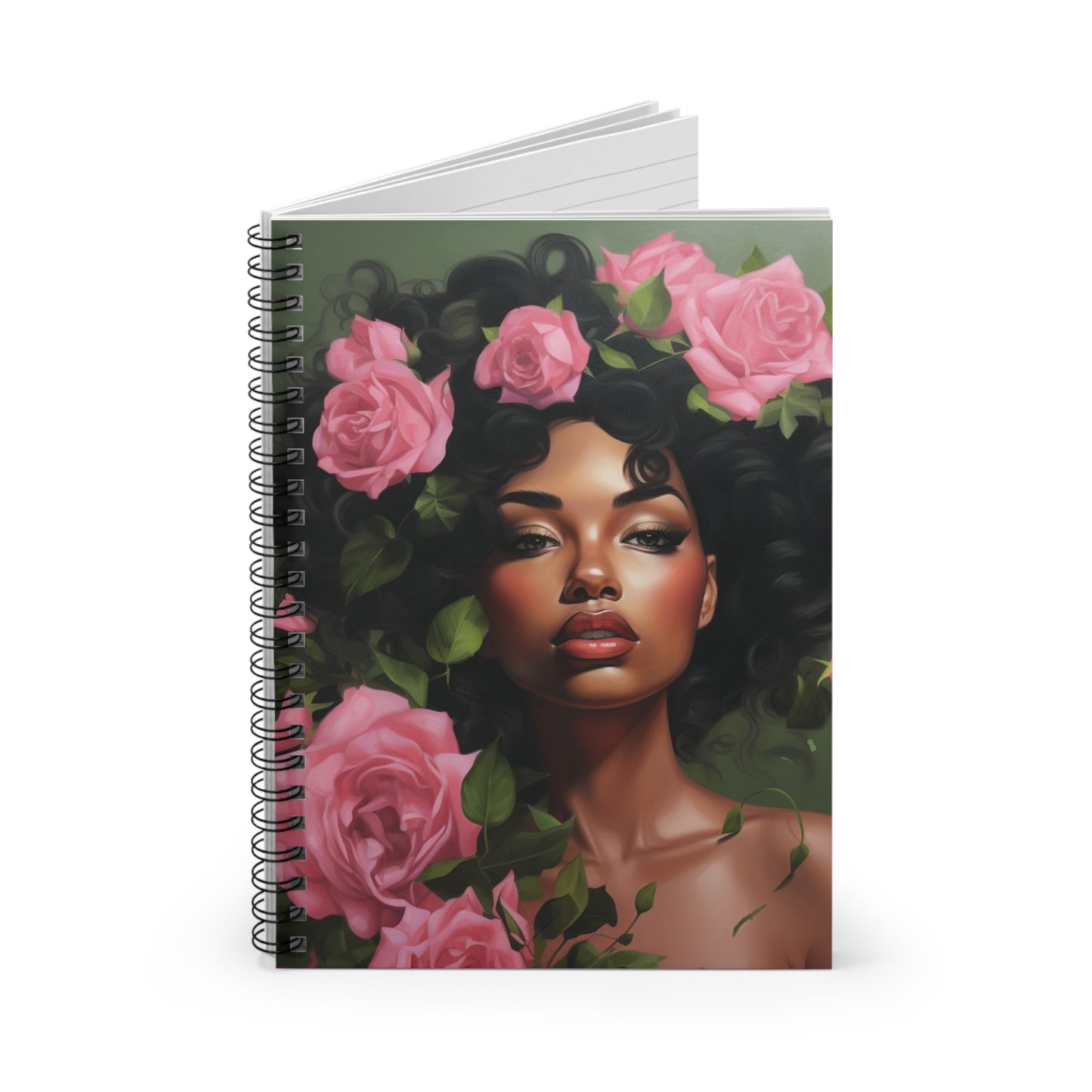 Pretty Black Woman With Pink Flowers Collection - Spiral Notebook - #3