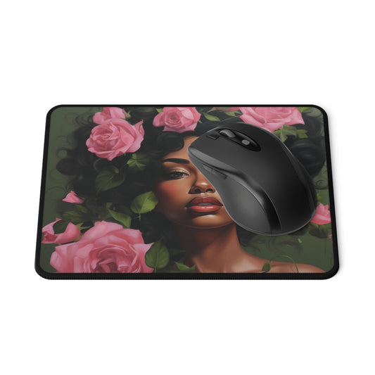 Pretty Black Woman With Pink Flowers Mouse Pad - #2