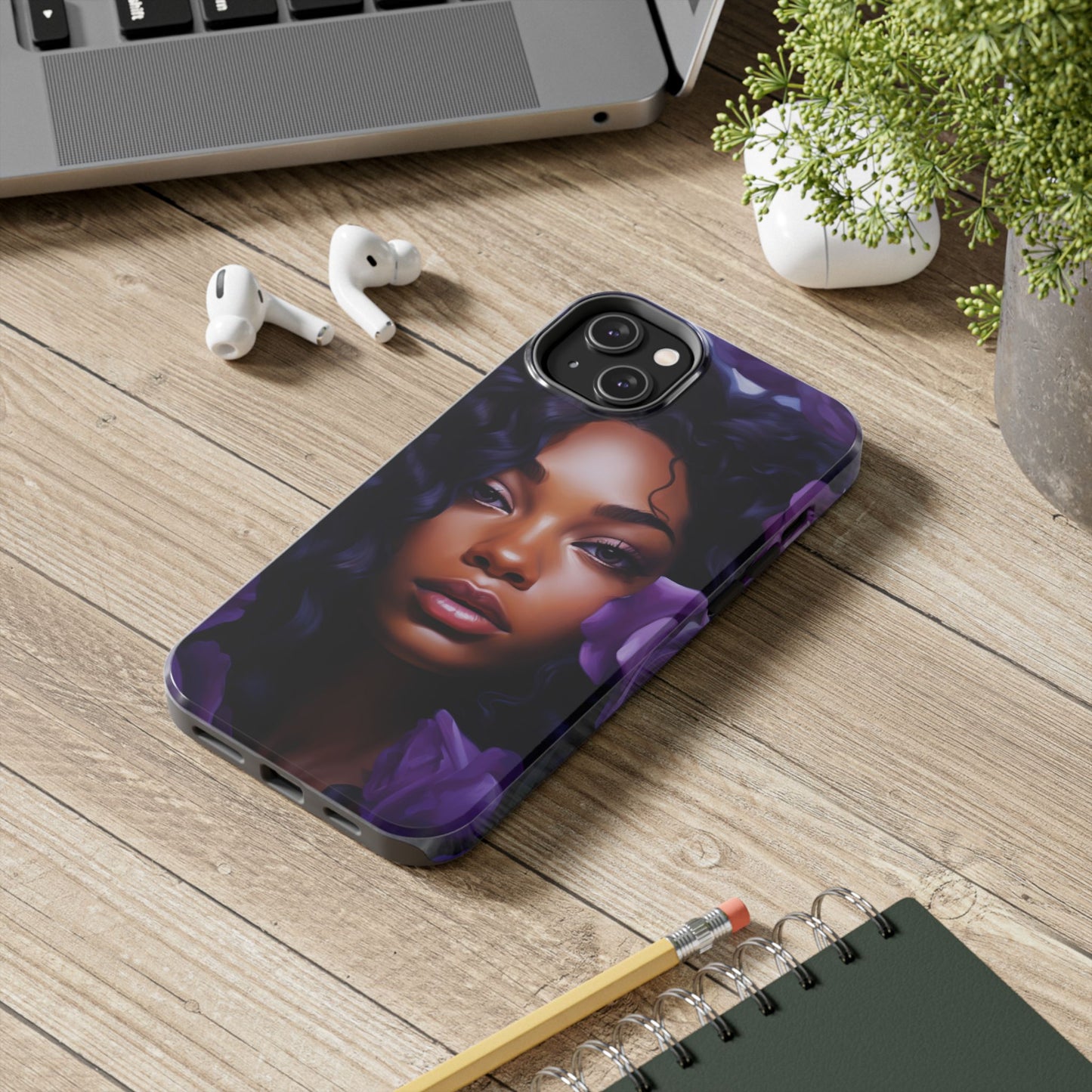 Beautiful Black Woman With Purple Flowers Tough Phone Case