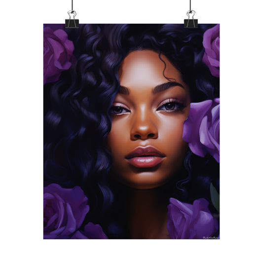 Beautiful Black Woman With Purple Flowers - Vertical Poster - #1