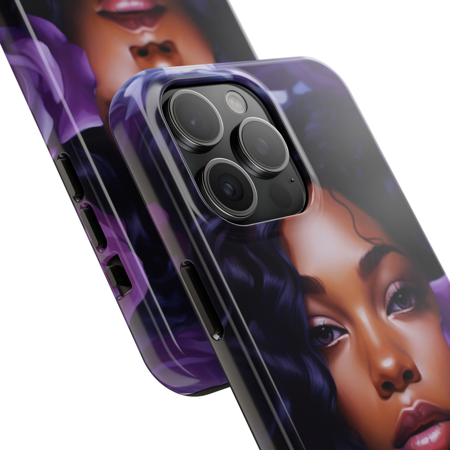 Beautiful Black Woman With Purple Flowers Tough Phone Case