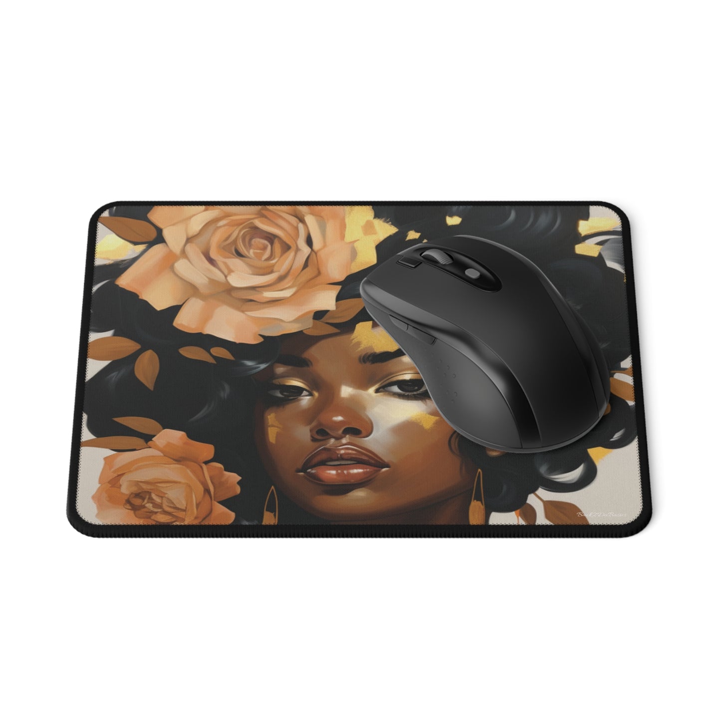 Beautiful Black Woman With Gold Flowers Mouse Pad - #1