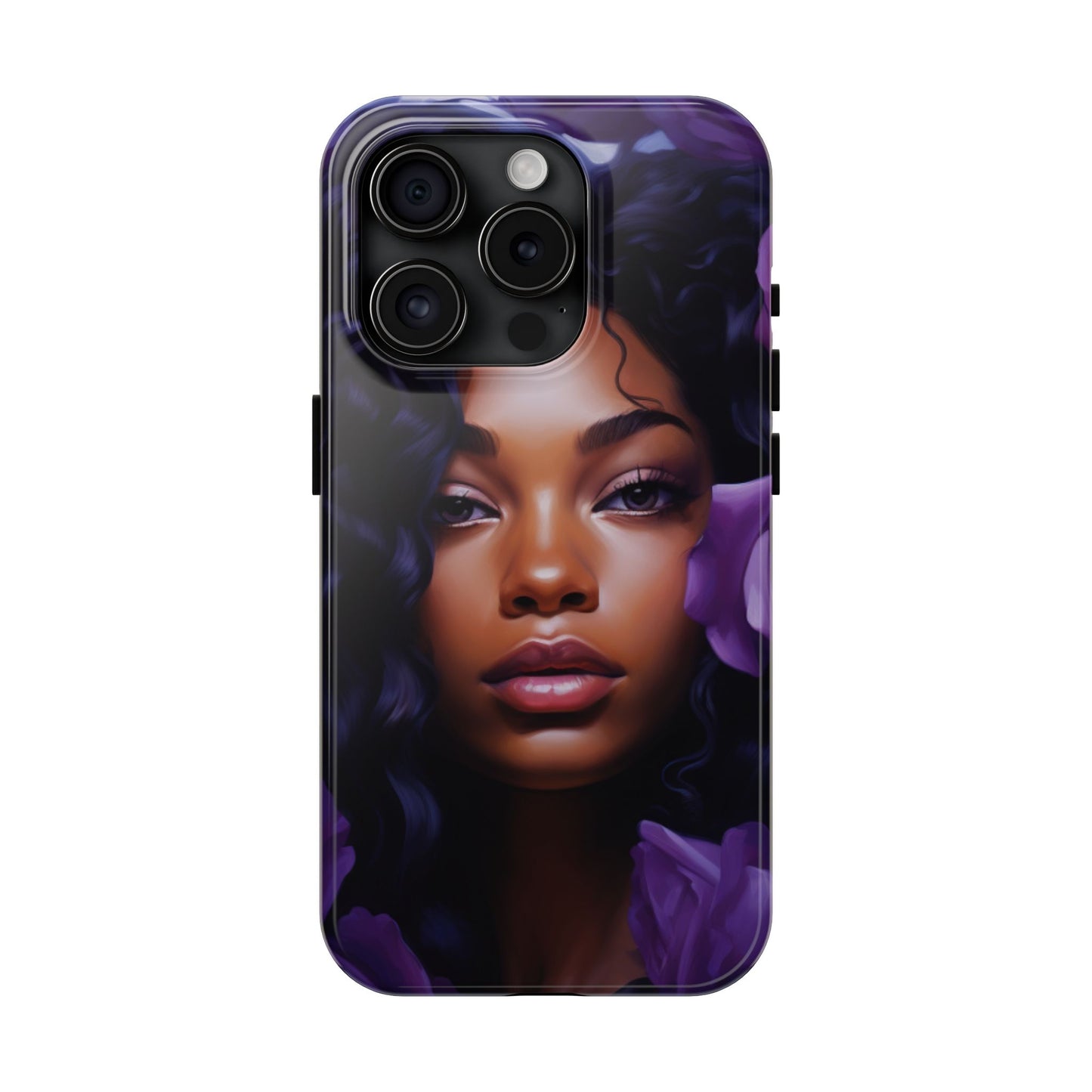 Beautiful Black Woman With Purple Flowers Tough Phone Case