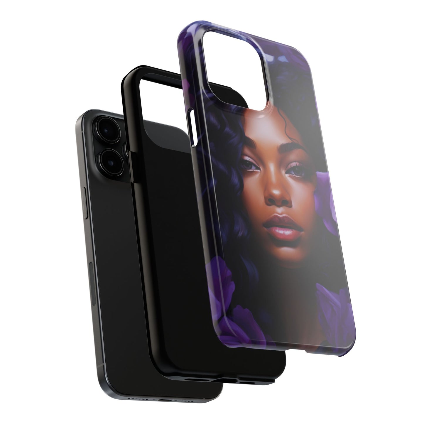 Beautiful Black Woman With Purple Flowers Tough Phone Case