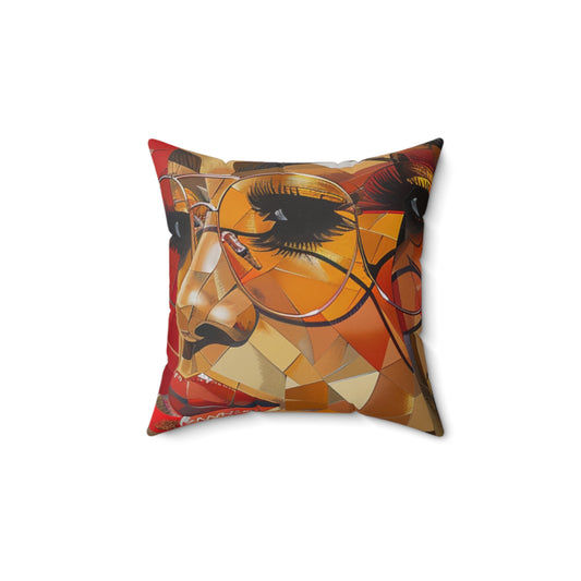 Red Mosaic Women Blend Spun Polyester Square Pillow