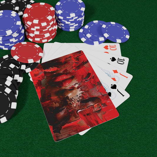 Red Faced Woman Poker Playing Cards - Stylish Design for Card Games